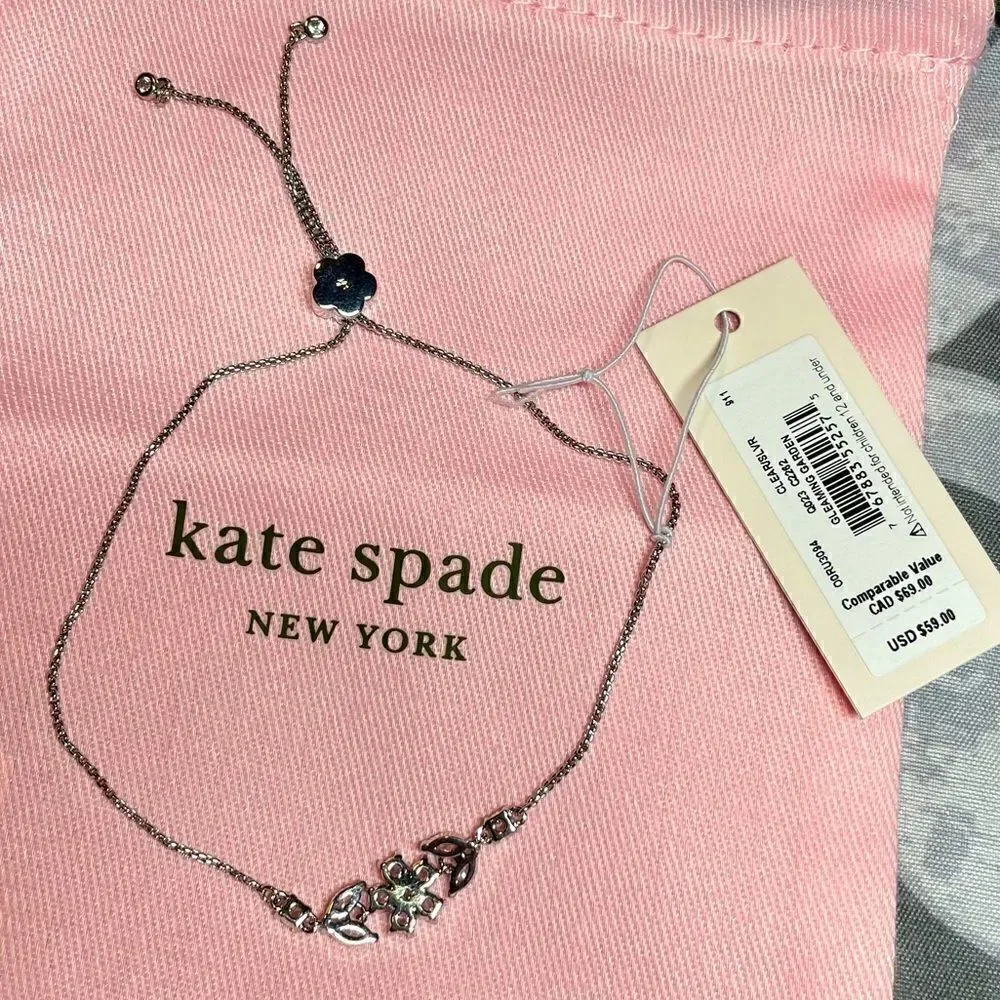 NWT Kate Spade Gleaming Gardenia Flower Slider Bracelet - Picture 4 of 6